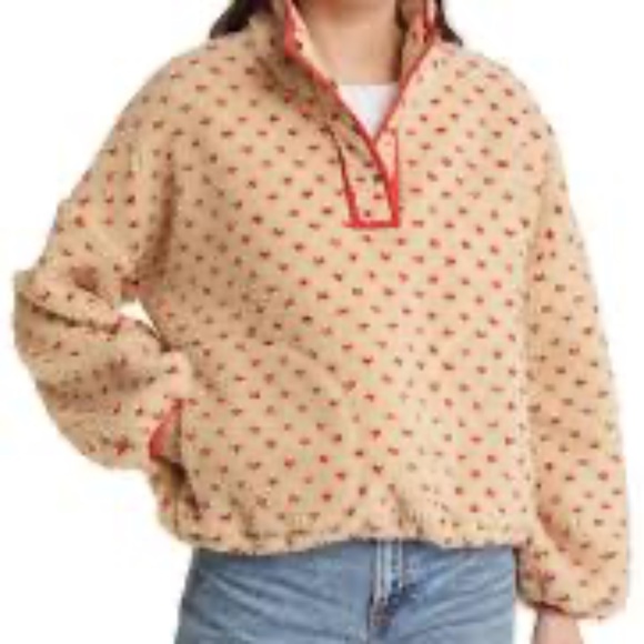 The Great fleece pullover oat/red